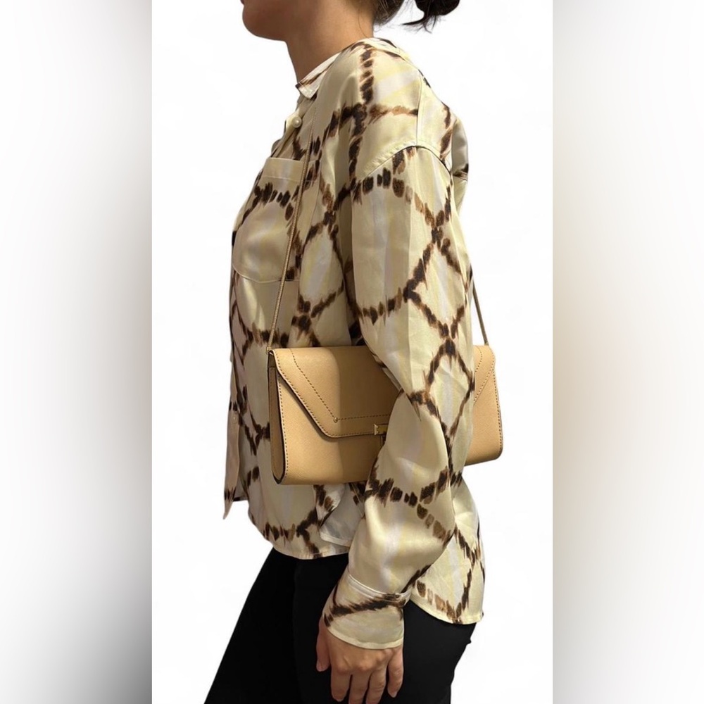 Banana Republic Cream and Brown Abstract Print Blouse size S-M-L